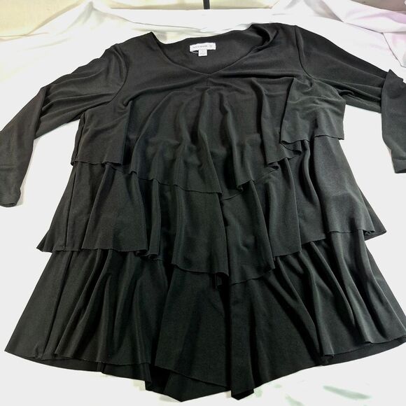 Susan Graver Top Women's Black Liquid Knit Tiered 3/4 Sleeve Scoop Neck Blouse S - Picture 6 of 11